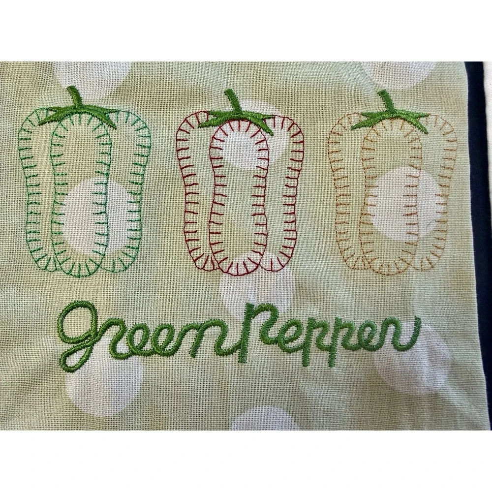 Baseball Kitchen Tea Towels Lot 3 Tomato Green Pepper Embroidered Cotton NOS